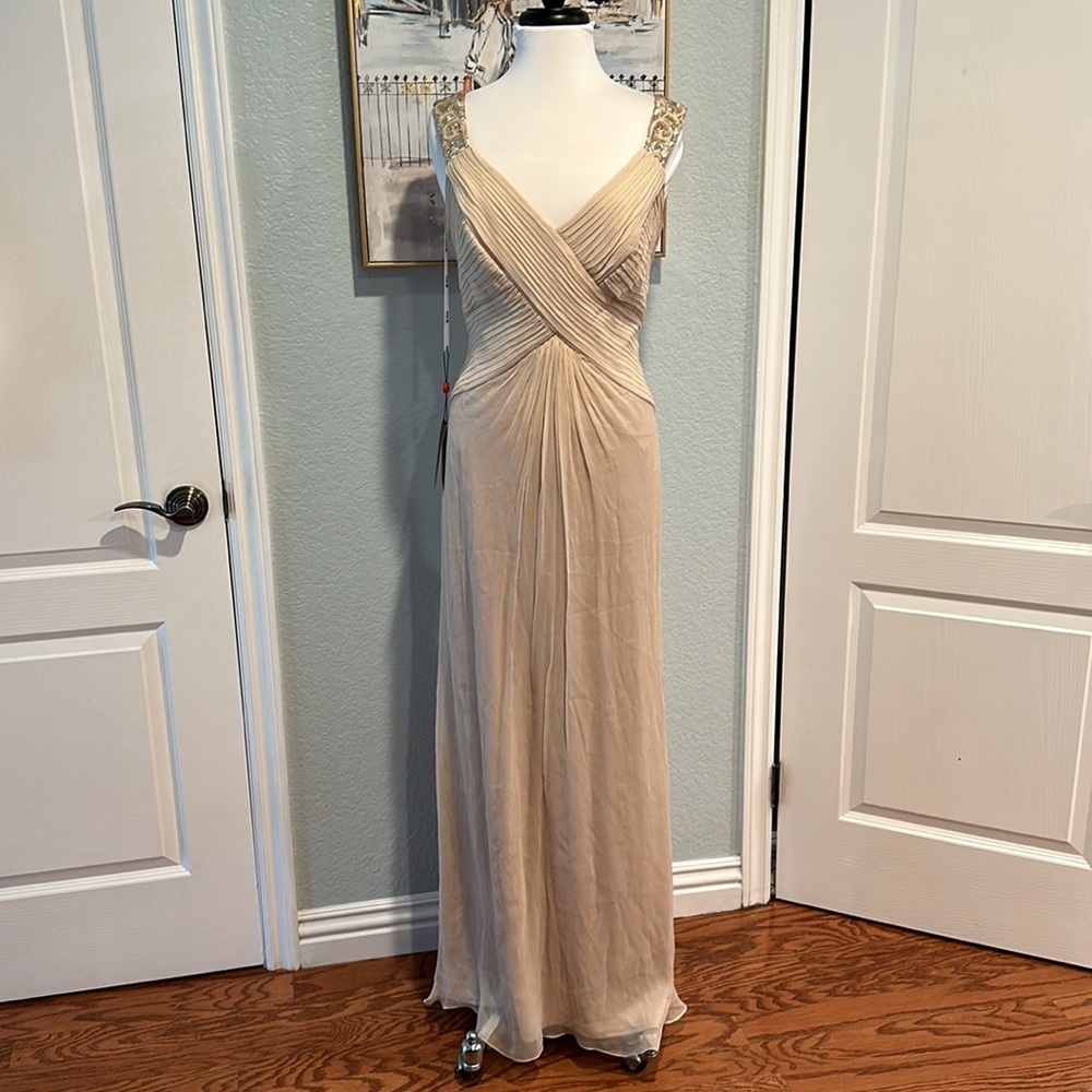 Tadashi Collection • VTG • 100% Silk Sequined Champagne Gown • Sz 12 • NWT!